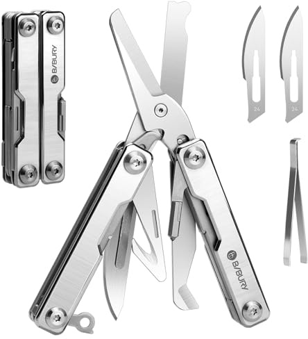 BIBURY Multitools, Keychain EDC Gadgets, Foldable Scissors, Silver BI2052A