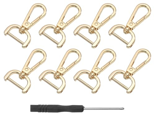 QUARKZMAN 8 stycken svängbara karbinhakar, 20 mm (3/5 tum) D-ring avtagbar snäppkrok metallkarbinhakar med skruvmejsel för tillverkning av plånböcker, ljusguld