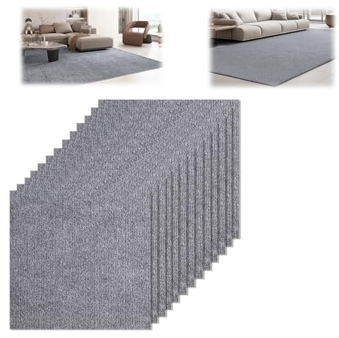 Olgary Selbstklebende Teppich Bodenfliesen 30x30 cm-12 Stück Weich gepolsterte Bodenaufkleber, Rutschfester Bodenbelag für Büro Schlafzimmer Wohnzimmer Badezimmer Küche