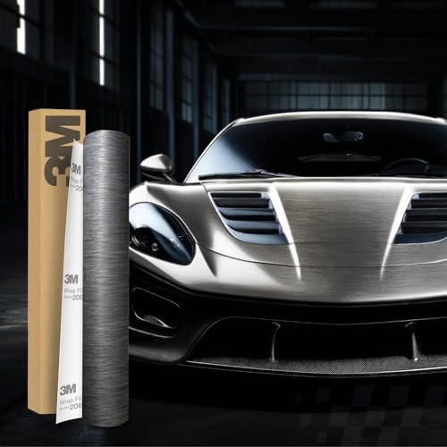 3M 2080 Car Wrapping Folie Selbstklebende Autofolie für Auto Motorrad Boot 3D Lackschutzfolie mit Luftkanälen zum Folieren (BR201 Brushed Steel, 50 x 152cm)