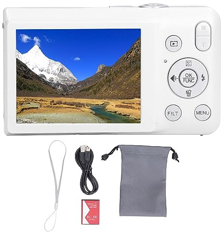 QANYEGN Digital Camera, HD 68MP 2.7in Screen 16X Zoom Small Vlog Camera, Timer Shoot Beauty Filter Camera for Boys Girls Kids (White)