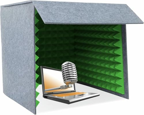GFXYQPDNV Square Microphone Isolation Shield, Green Small Music Recording Booth, Vocal Absorbing Shield, Easy Setup, Portable Vocal Soundproof Cover for Home Studio