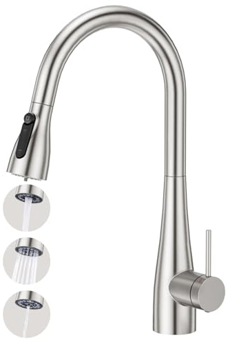 CREA 3 Wege Küchenarmatur mit Brause ausziehbar, Trinkwasserhahn Wasserhahn Armatur Küche, Spültischarmatur Küche für Wasserfilter Osmoseanlagen, gebürstet