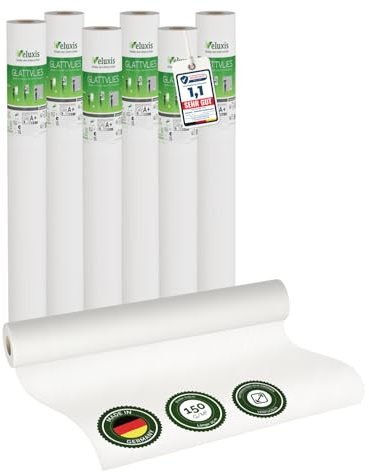 Glattvlies 6er-Set Renoviervlies Untertapete – 25,00 m × 0,75 m - 150g/m² | Weiße Vliestapete, 150 g/m²; überstreichbar, rissüberbrückend, Tapete weiß – Malervlies für Wände und als Anstrichvlies