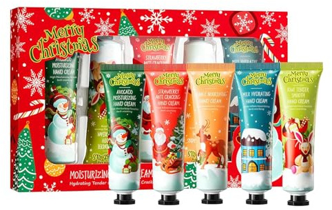 Set Creme Mani Natale, 5 * 30g Set Crema Mani, Fragranza Vegetale Naturale Crema, Texture Leggera, Non Unge per Secche, Screpolate e Secche