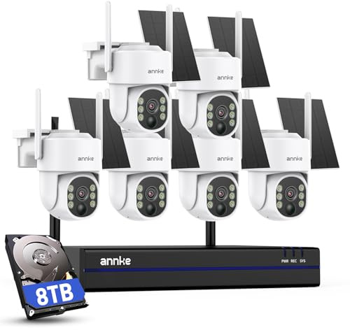 ANNKE 4MP Wireless Security Camera System, 16CH 4K NVR CCTV Camera System with 8TB HDD, 6PCS Solar Security Camera Outdoor, 360° Surveillance, Color Night Vision, 2-Way Audio, 2.4/5 GHz WiFi