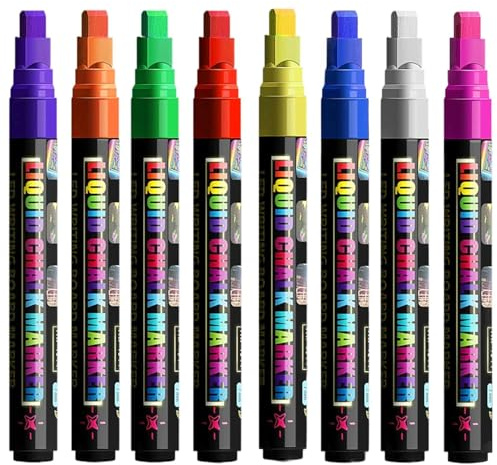 8 Pack Liquid Chalk Pens, 7mm/10mm Jumbo Chalk with with 20g Ink, Non-Toxic Dry Erase Marker Pens for Chalkboards, Signs, Windows, Blackboard, Glass, Car, Sign Writing for Festival (B, 7mm Line)