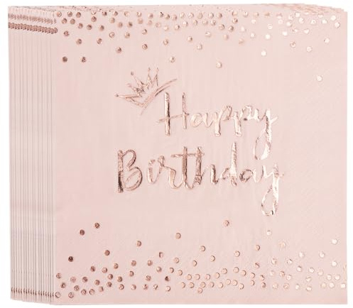 KQDRAVINE 40 Stück Servietten Rosa Happy Birthday Servietten 33x33 CM Tischdekoration Birthday Napkins für Kinder Frau Mädche Geburtstag Party Deko Jubiläum Junggesellinnenabschied Party Deko