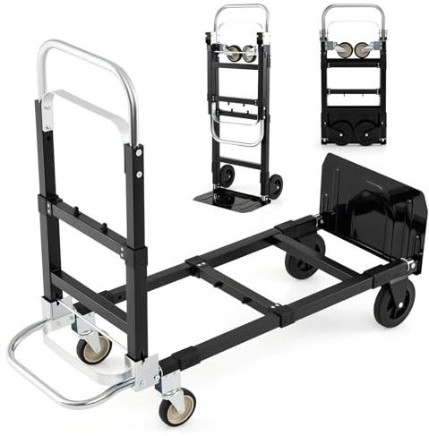 COSTWAY 3 en 1 Carretilla Plegable, Carretilla de Carga con Asa Retráctil y Longitud Ajustable, Carro Transporte Plegable Compras y Camping, Carga de 272 KG