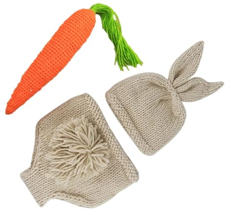 VILLCASE Pants Set Birthday Carrot and Hat Photo for Family Crochet Costume 3pcs Woolen Rabbit Outfits Including Newborn Baby Party