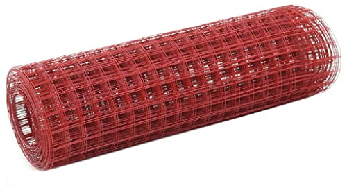 Mokuyary Nätstaket, stål med PVC-beläggning, 25 x 0,5 m, rött trädgårdsstaket, vildstaket, hundstaket, maskstorlek, skogsstaket, kaninnät, för djurinhägnad, maskstorlek 19 x 19 mm