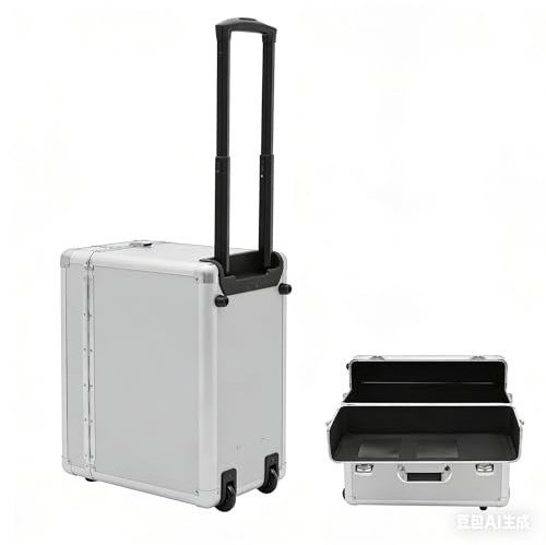 MELAQULY Portfölj, 39 x 24 x 48 cm pilotväska med nyckel, rullbar portfölj av aluminiumlegering med teleskopstång upp till 30 kg