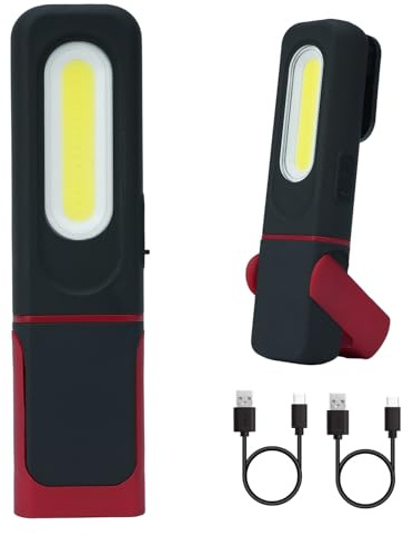 Tolesum Lampes de Travail LED Magnétiques Rechargeables COB, Éclairage Atelier 350LM, Crochet 360°, 4 Modes, Torche pour Réparation Auto et Camping - 2 Pièces - Noir & Rouge