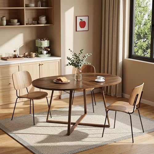 Tribesigns Esstisch Oval 150 cm für 4-6 Personen, Elliptischer Küchentisch in Walnuss-Optik mit Metallgestell, Moderner Esszimmertisch im Industrial Design, 150x100 cm, Walnuss (Nur Tisch)
