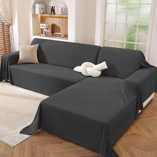Ystyle Weich Sofabezug L Form 2-Teilige, 200x260+200x280 cm, Dunkel Grau | Waschbarer Atmungsaktiv Sofabezug Ecksofa, Rutschfest Couch Überzug L Form, Sofaüberwurf Bequem, Multifunktionale Möbeldecke