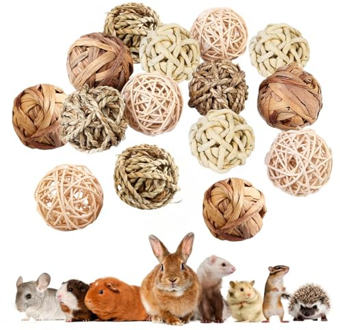 15 stycken tuggbollar, smådjur tuggleksak, kaninleksak, hamsterleksak, harestuggleksak, gräsleksak, gräsboll för kaniner, hamster, chinchilla, rennmöss, marsvin, smådjur