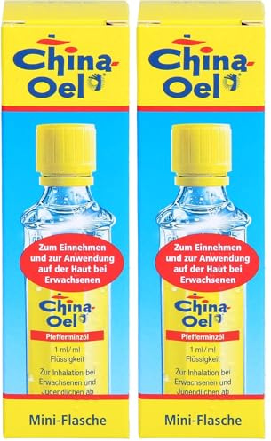 China Oel 10ml ohne Inhalator - reines Pfefferminzöl zur Einnahme und Inhalation bei Erkältung und Muskelschmerzen (Packung mit 2)