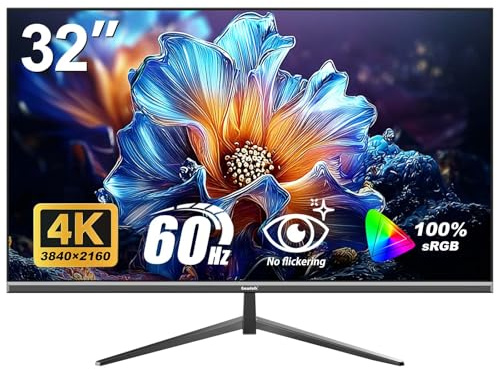 Gawfolk Monitor per computer 32 pollici 4K UHD, schermo ultra chiaro (3840×2160p), 100% sRGB, angolo di visione di 178 °, HDMI, porta display, compatibile con montaggio a parete 100 * 100 mm- nero