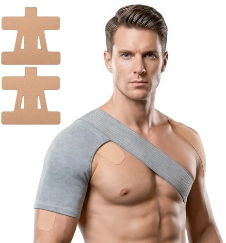 XdealCozyxc Shoulder Support Brace, Adjustable Elastic Compression Shoulder Sleeve for Men Women, Rotator Cuff with 2 Pcs Muscle Tapes