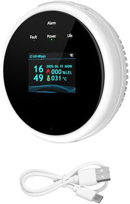 Detector de Fugas Gas WiFi App Alarma Alimentada por USB con Indicación Voz Temperatura y Pantalla LCD para Cocina Doméstica Autocaravana Remolque RV