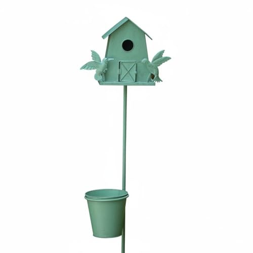 KiBcsLic Decorative Birdhouse Stake with Planter Vintage Style Metal Birdhouse Garden Stake Freestanding Wrought Avian Feeder Feeder Planter for Yard, Balcony, Bird
