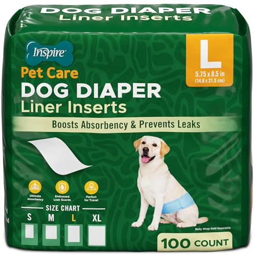 Inspire Pet Dog Diaper Liners Booster Pads for Male and Female Dogs | for Male Dog Diapers Female Dog Diapers 100ct | Disposable Diaper Inserts (Large)