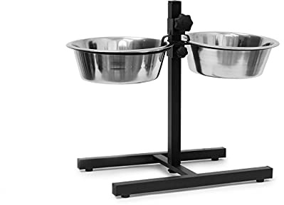 Relaxdays Ciotole Rialzate per Cani in Acciaio, 2,2 l, HxLxP: 42x53x26 cm, Supporto Regolabile, Antiscivolo, Argentato