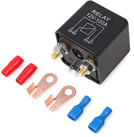 Ehdis Relais Batterie Trennrelais 12V 120A 4 Pin Auto Relay Black Box Batterie für Automobile Heavy Vehicle-LKW Bagger Van Boot + 2 Pin-Abdruck + 2 Klemme [1 Satz]