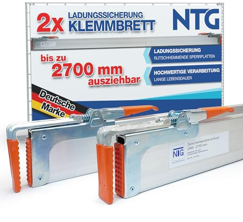 NTG 2 Stück Zwischenwandverschluss Aluminium Klemmbrett - 2400-2700 mm LKW | Ladungssicherung Transportsicherung - für PKW Anhänger und Transporter - stabiles Klemmbrett Set Werkstatt
