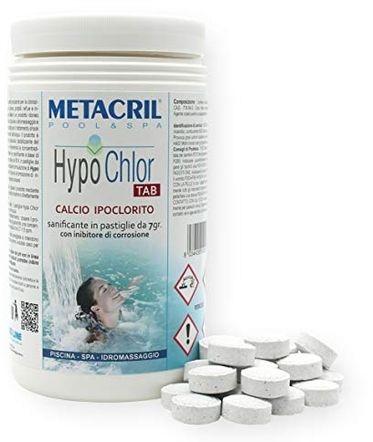 Metacril HYPOCHLOR TAB, in Pastiglie da 7 gr, per Piscina e Spa - 1 Kg | Calcio Ipoclorito 65%, per il mantenimento dell'Acqua di Piscina e Spa Idromassaggio