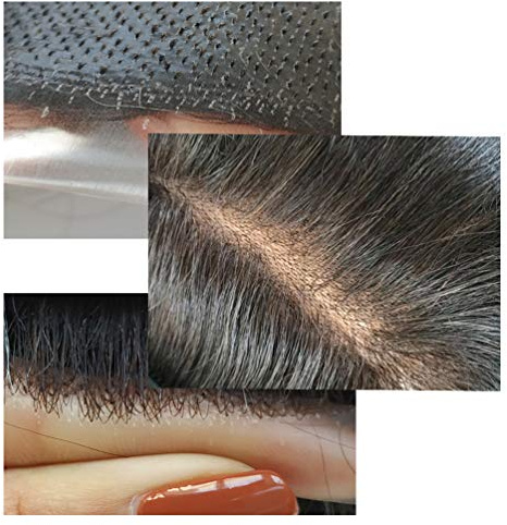 Hairnotion Toupet Herren 0,04-0,06 MM Super Dünne HautHochwertiges Menschen Haar Unsichtbar echthaar toupet männer (1B#)
