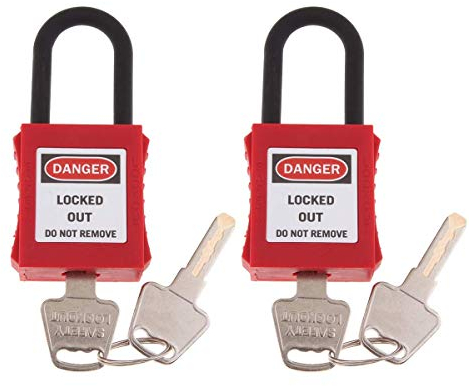 POFET Lucchetto di sicurezza rosso, blocco di sicurezza isolato in plastica per isolamento energetico, 2 pezzi