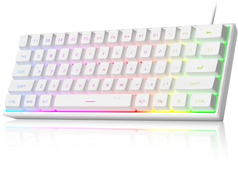 MageGee Mini 60% Gaming Keyboard, Upgrade RGB Backlit 61 Key Ultra-Compact Keyboard, TS91 Ergonomic Waterproof Mechanical Feeling Office Computer Keyboard for PC, MAC, PS4, Xbox ONE Gamer(White)