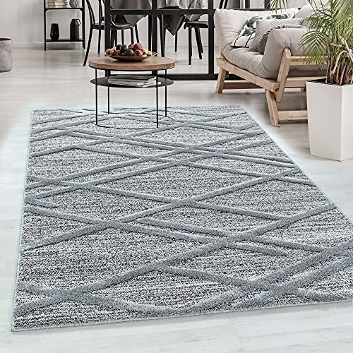 Carpetsale24 Teppich Rund 120 cm Grau 3D Hoch-Tief Effekt Hochflor Skandi Stil Boho Design Modern Weich Pflegeleicht runder Teppich für Wohnzimmer Esszimmer Schlafzimmer