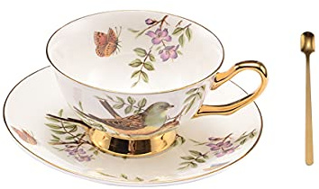 Ensemble tasse à thé et soucoupe style européen, tasse à thé vintage en porcelaine anglaise, élégante tasse à thé à motif floral britannique avec cuillère pour le petit déjeuner thé de l'après-midi