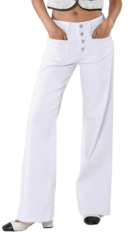 Nina Carter P139 Damjeans, flared bootcut hög midja, använd look, jeans, Vit (P187-2), XXL