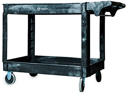 Southwire 65240240 Large 2 Shelf Utility/Service Cart, Lipped Shelves, 500 Lbs Capacity for Warehouse/Garage/Cleaning/Manufacturing