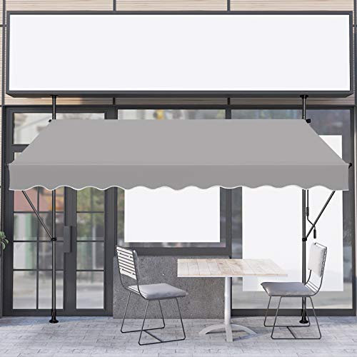 LZQ Tenda da sole con morsetto, retrattile, manuale, regolabile in altezza, protezione solare, 100% poliestere, per cortili, balconi, ristoranti, caffè, grigio, 350 x 120 cm