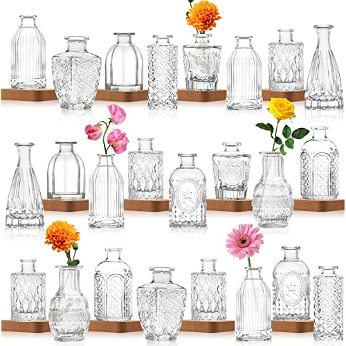 INFTYLE Glasvasen-Set, 24 Stück, kleine Glasvase für Blumen, Knospenvasen in Großpackung, Vintage-Blumenflasche, kleine Glasvase für Blumenarrangements, dekorativer Mittelpunkt, Dekoration für