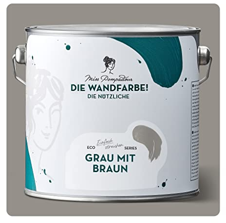 MissPompadour abwaschbare Wandfarbe Grau mit Braun 2,5L - hohe Deckkraft & Ergiebigkeit - matte, scheuerbeständige Innenfarbe - geruchsarm, wasserbasiert, atmungsaktiv - Die Nützliche