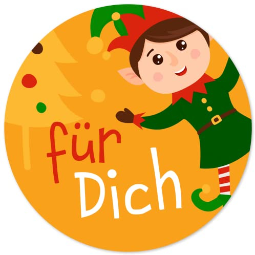 48 Geschenkaufkleber Weihnachten - FÜR DICH Wichtel - Weihnachtsaufkleber Aufkleber für Geschenke Etiketten rund 4cm