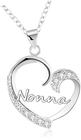 GUOYU Collane Cuore Diamante Argento Pendent Regalo Natale per Nonna, Donna per Compleanno (argento)