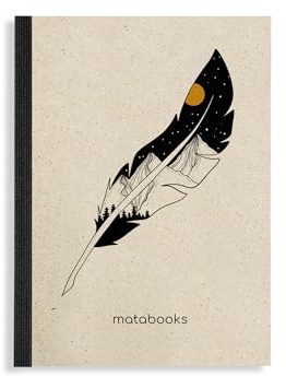 Matabooks, nachhaltige und vegane Notizbücher A6 aus Graspapier, Steifbroschur Dahara, 102 blanko Seiten, Natur, Handmade, Made in Germany (Feather)
