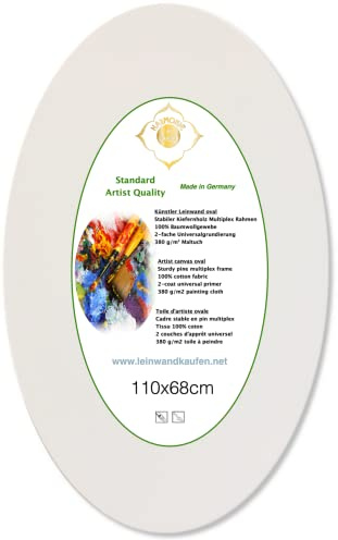 Künstler Keilrahmen Leinwand oval 110 x 68 cm auf Kiefernholz Rahmen bespannt mit 380 g/m² Baumwolle Gewebe grundiert - Made in Germany