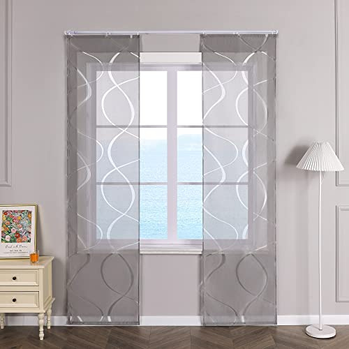 ESLIR Schiebegardinen Voile Flächenvorhänge Set 2er Klettband Grau 57x175 | Schiebevorhang, Gardinen für Schienensystem, mit Klettschiene, Vorhang Transparent, Ausbrenner, deko Gardinenschals, modern