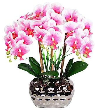 VUIUYOIES Grande orchidea artificiale bonsai con vaso realistico Phalaenopsis piante finte fiori per centrotavola ornamenti per la casa, Bianco Viola