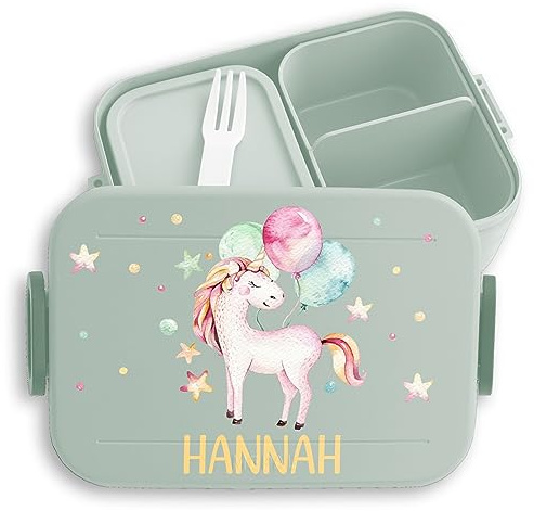 Kinder Bento Box Midi für Mepal Bentobox - Einhörner - Brotbox süßes Einhorn Lunchbox Unicorn Mädchen Geschenk Schulanfang I - 900 ml - Sage Grün - brotdose name personalisierte brotboxen