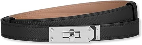 HEVIBK Ledergürtel Damen Gürtel Taillengürtel Damengürtel Leder Jeansgürtel Echtleder 18mm Breit schmaler Gürtel（Schwarz/Silber）