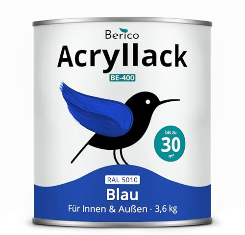Berico Acryllack - Blau - 3,6 Kg - 4in1 Lack Buntlack Möbelfarbe Möbellack - Für Innen und Außen - Holz, Möbel, Metall & Fliesen