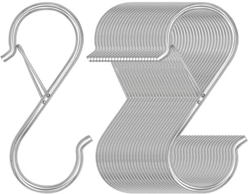 Waitkey 32 Pack S Hooks for Hanging, 3.5 inch Heavy Duty Metal S Hooks with Safety Buckle S Shaped Hooks Pot Rack Closet Hooks for Hanging Plants, Clothes, Kitchen Utensil, Pots, Pans, Bags (Silver)